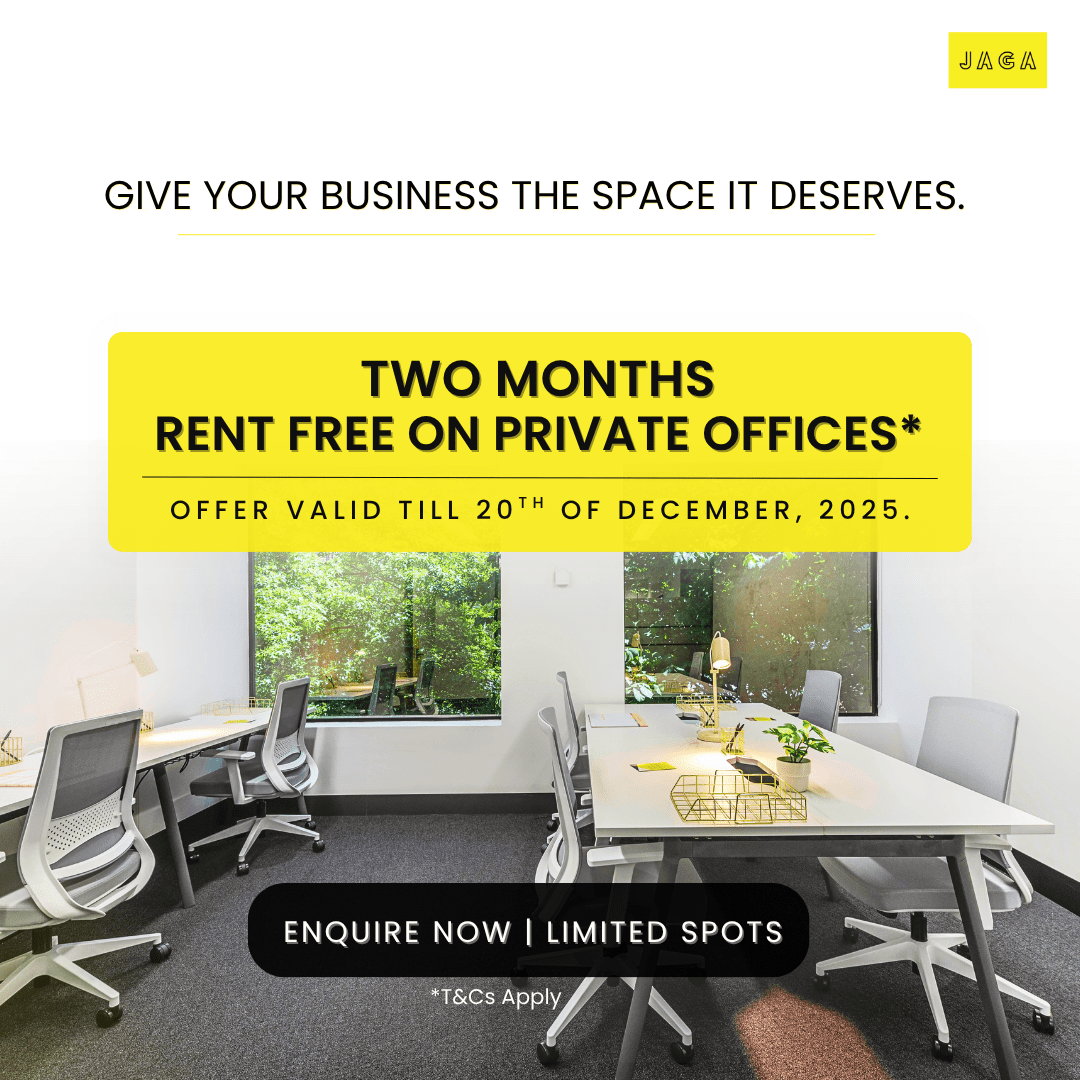 Limited time JAGA private office space offer with two months rent free